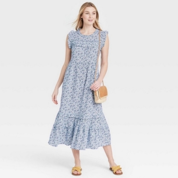 Universal Thread White and Blue Floral Midi Dress - Picture 3 of 9